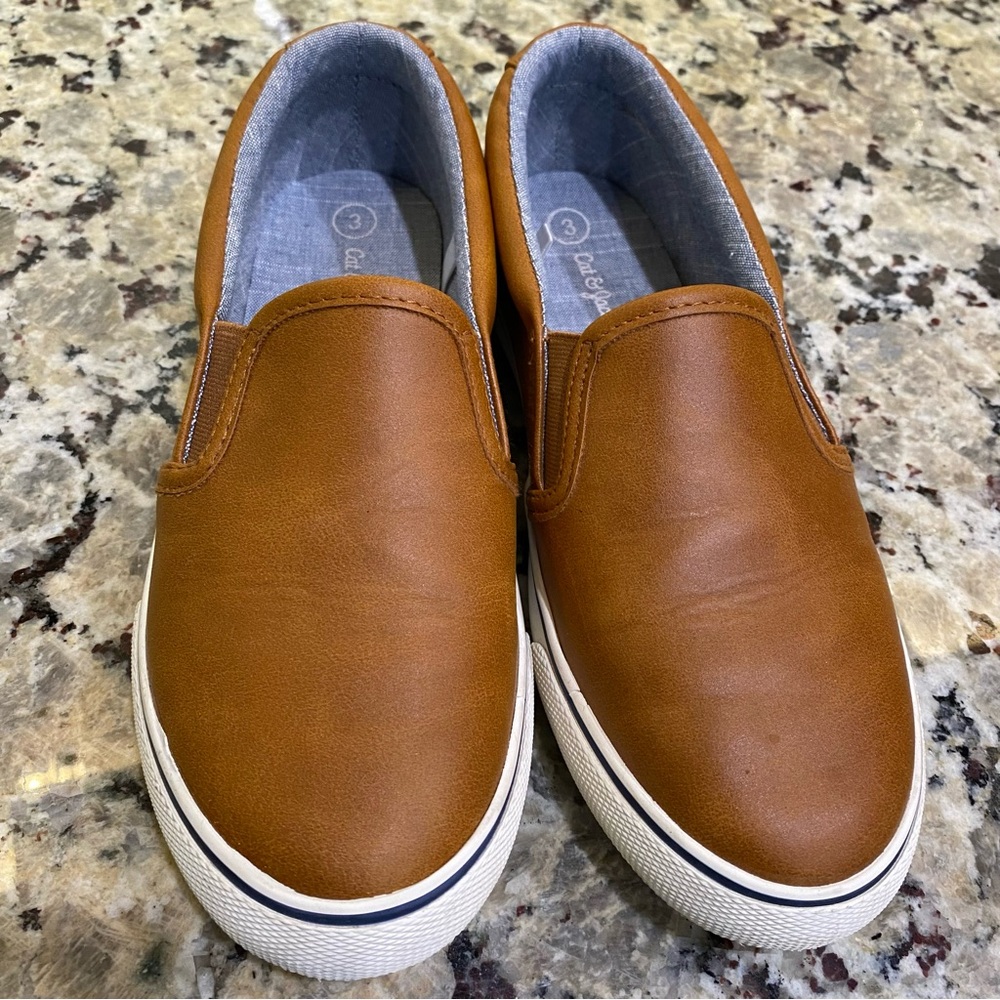 Cat & Jack Tan Slip On Shoes size 3 in boys